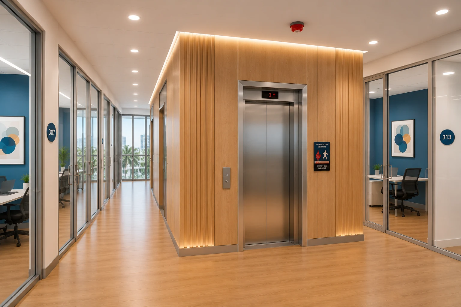 Conceptual elevator-lobby rendering